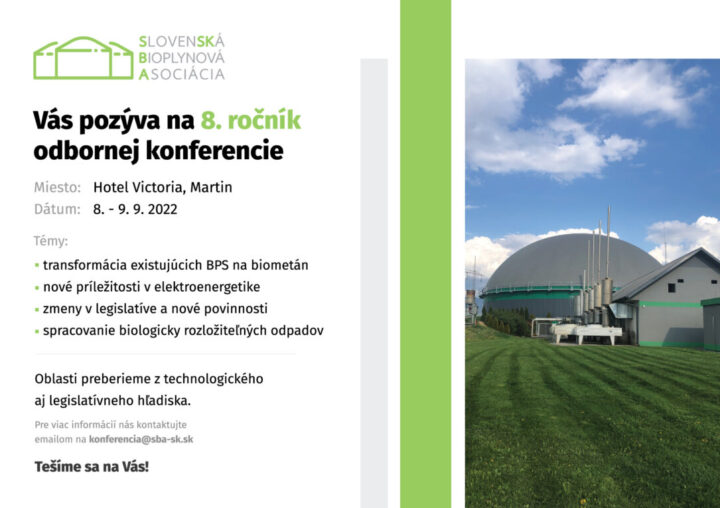 Navštívte 8. ročník odbornej konferencie SBA – Budúcnosť slovenského bioplynu 2022